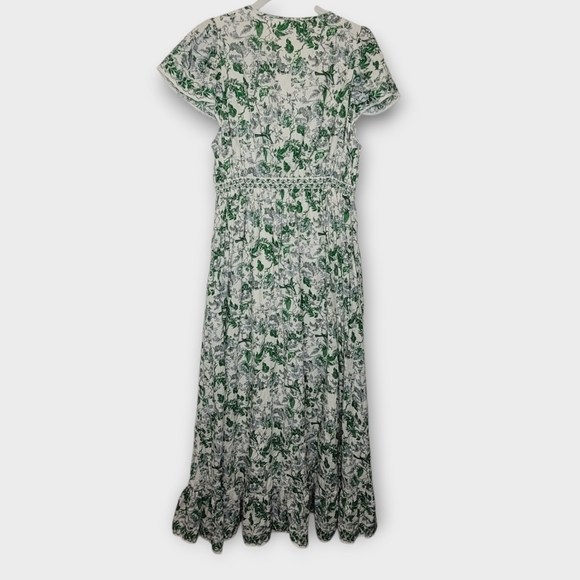 Max Studio Flutter Sleeve Tiered Maxi M Green Toile Print - Picture 4 of 7